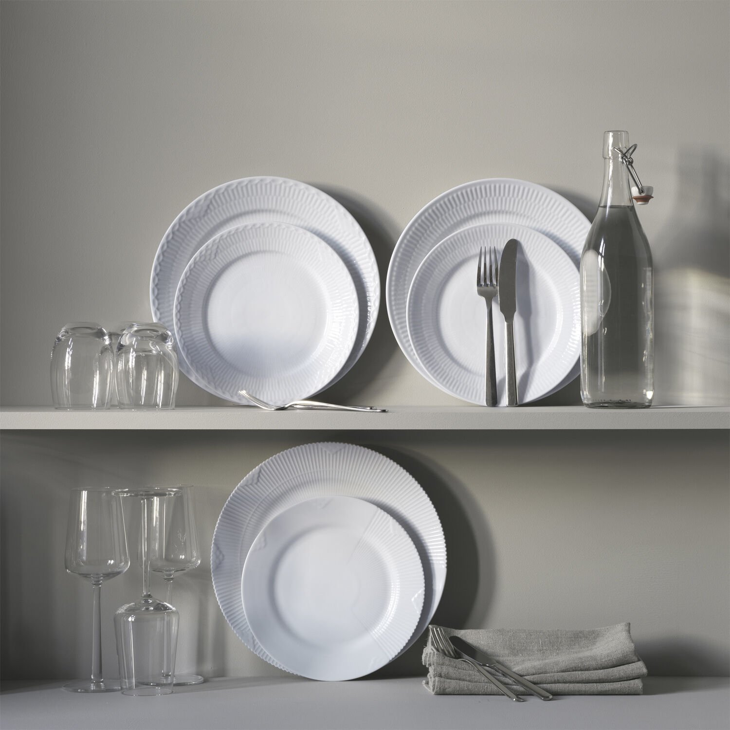 Hvid Riflet 2-pak tallerkner 27 cm