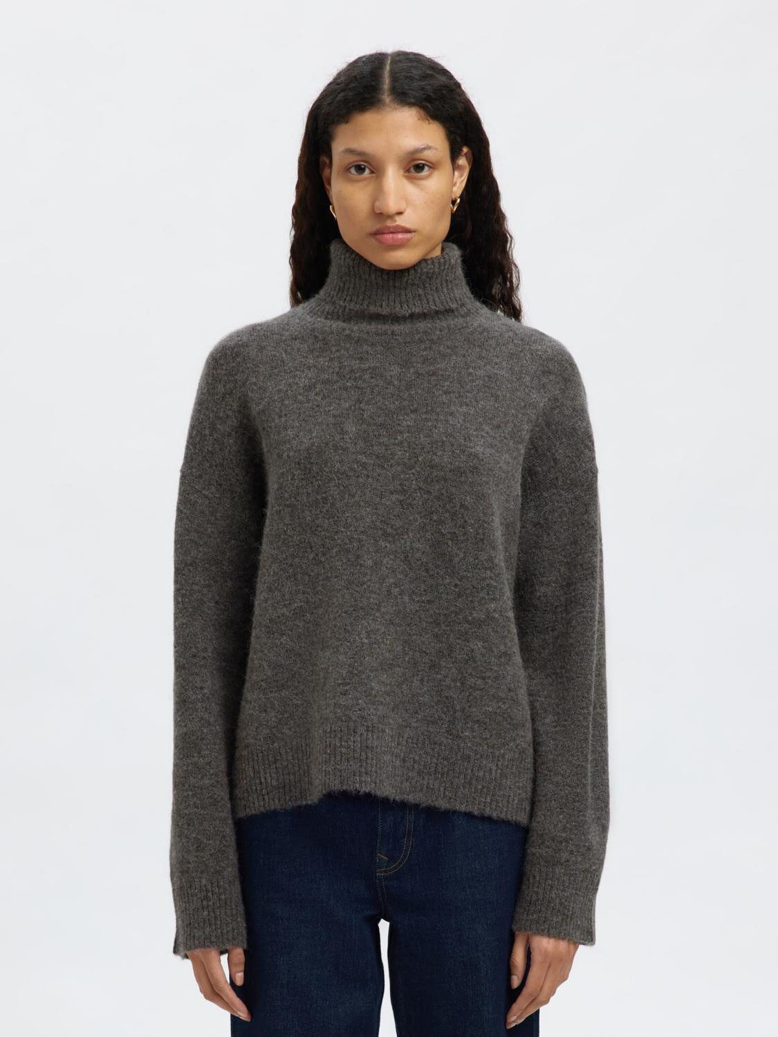 Slflulu Ls Knit Roll Neck Noos
