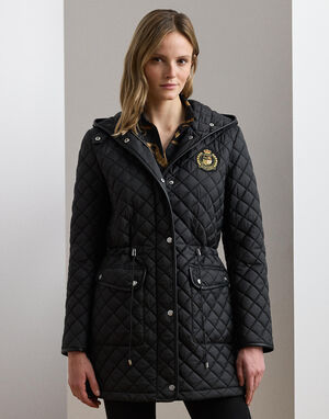 Crest-Patch Diamond-Quilted Anorak