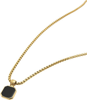 Gold Necklace with Square Onyx Pendant