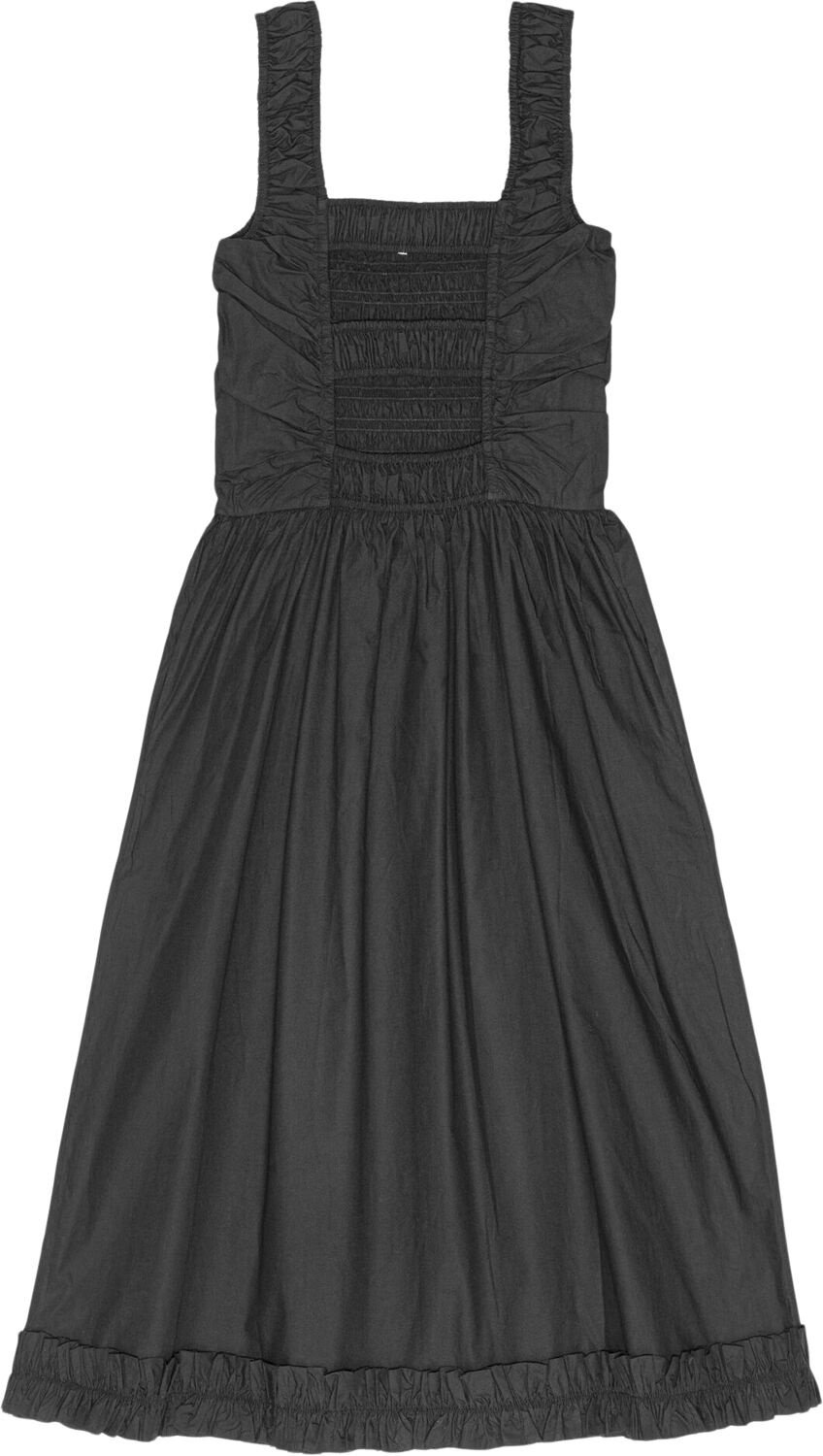 Cotton Poplin Midi Strap Smock Dres