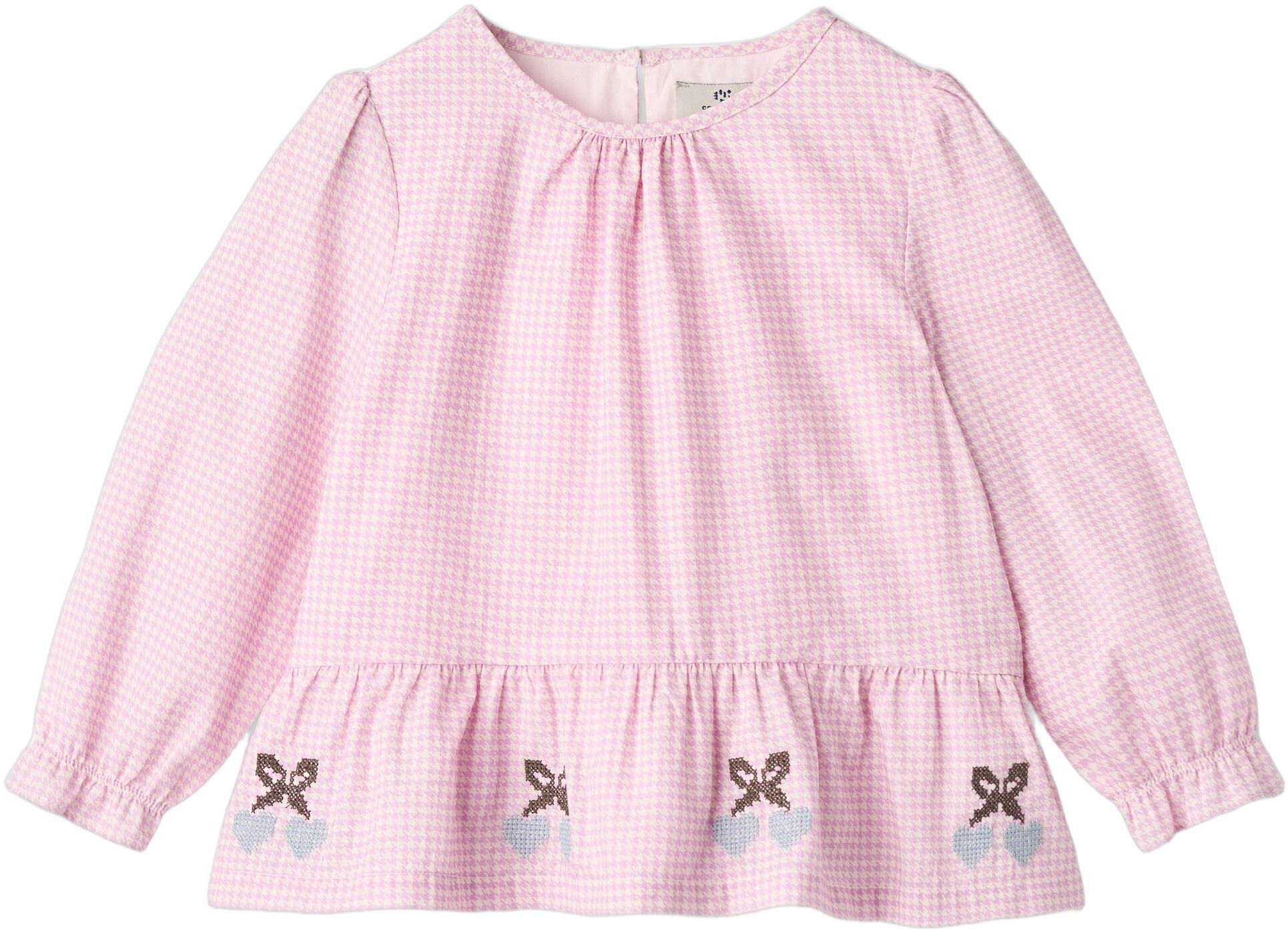 HOUNDSTOOTH BLOUSE W. EMB. AT BOTTOM HEM