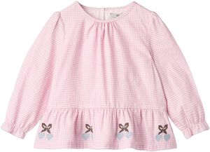 HOUNDSTOOTH BLOUSE W. EMB. AT BOTTOM HEM