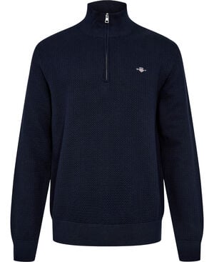 TEXTURED COTTON HALF ZIP