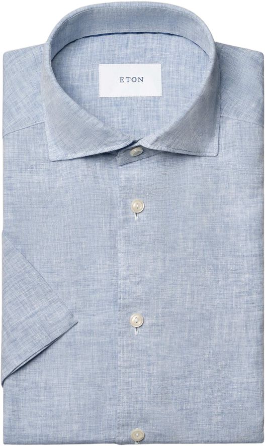 Regular Fit Light blue Solid Short Sleeve Linen Shirt