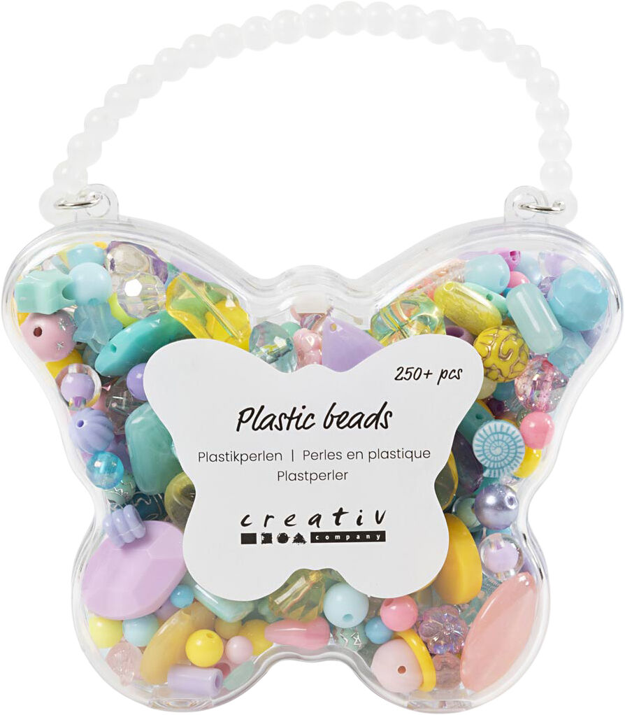 Plastperler, diam. 5-35 mm, hulstr. 1-8 mm.