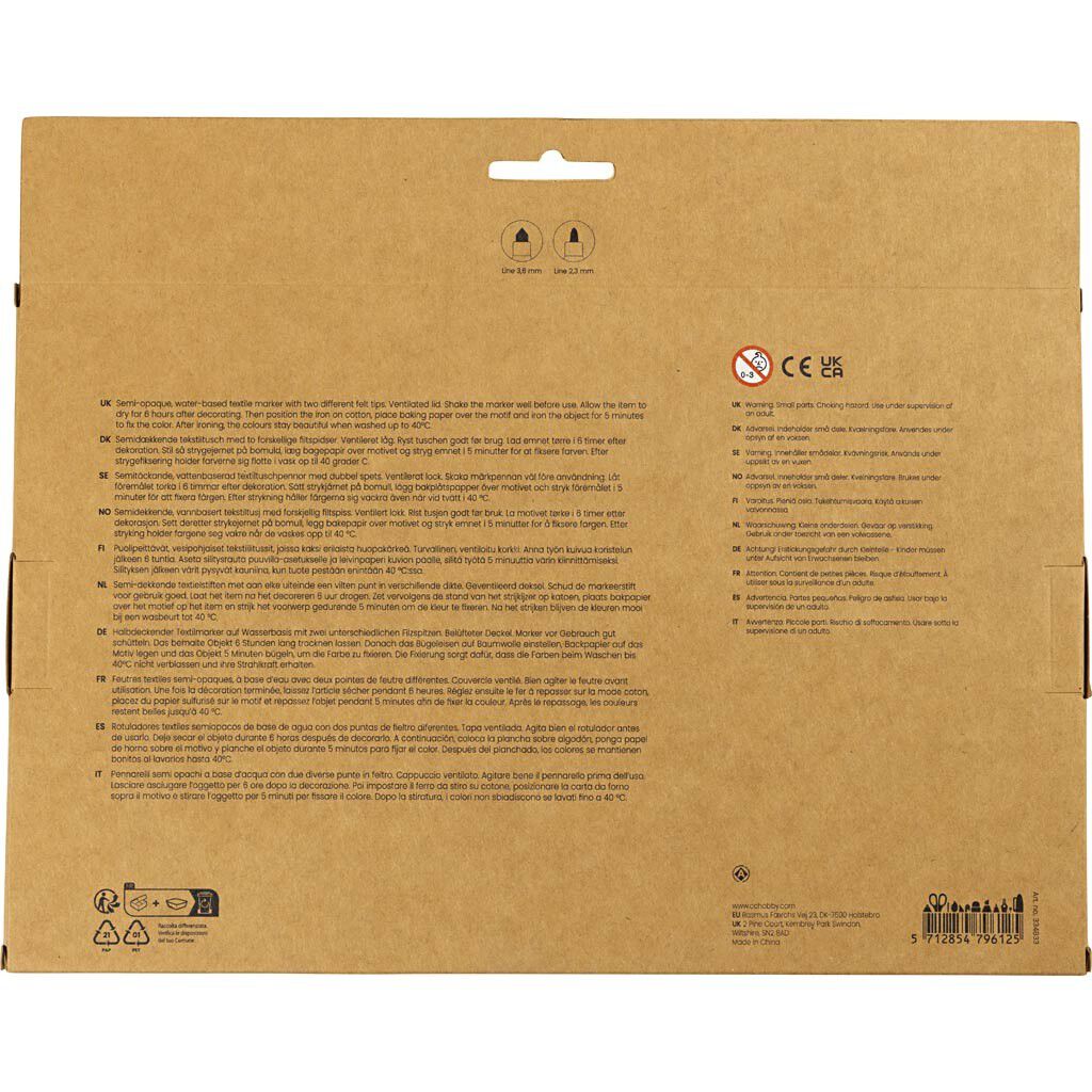 Tekstiltusch, streg 2,3+3,6 mm, suppleringsfarver, 20 stk.