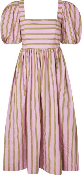 2344 Soft Jacquard Weave, Blouson Sleeve Midi Dress