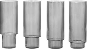 Ripple 4 stk. Long Drink Glass - Smoked Grey