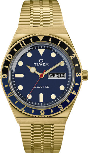 Q Diver inspired Gold Tone Case Blue Dial Gold Tone Band