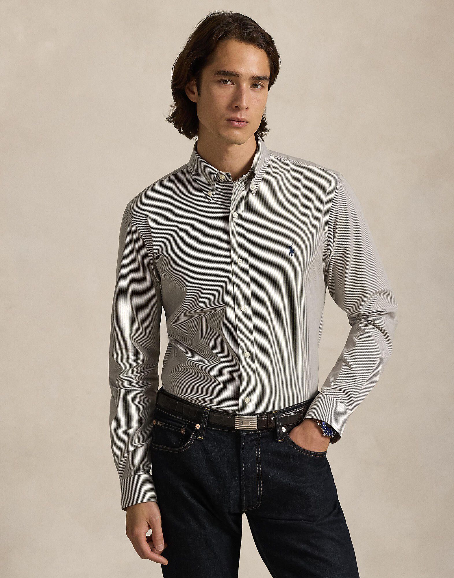 Slim Fit Striped Stretch Poplin Shirt