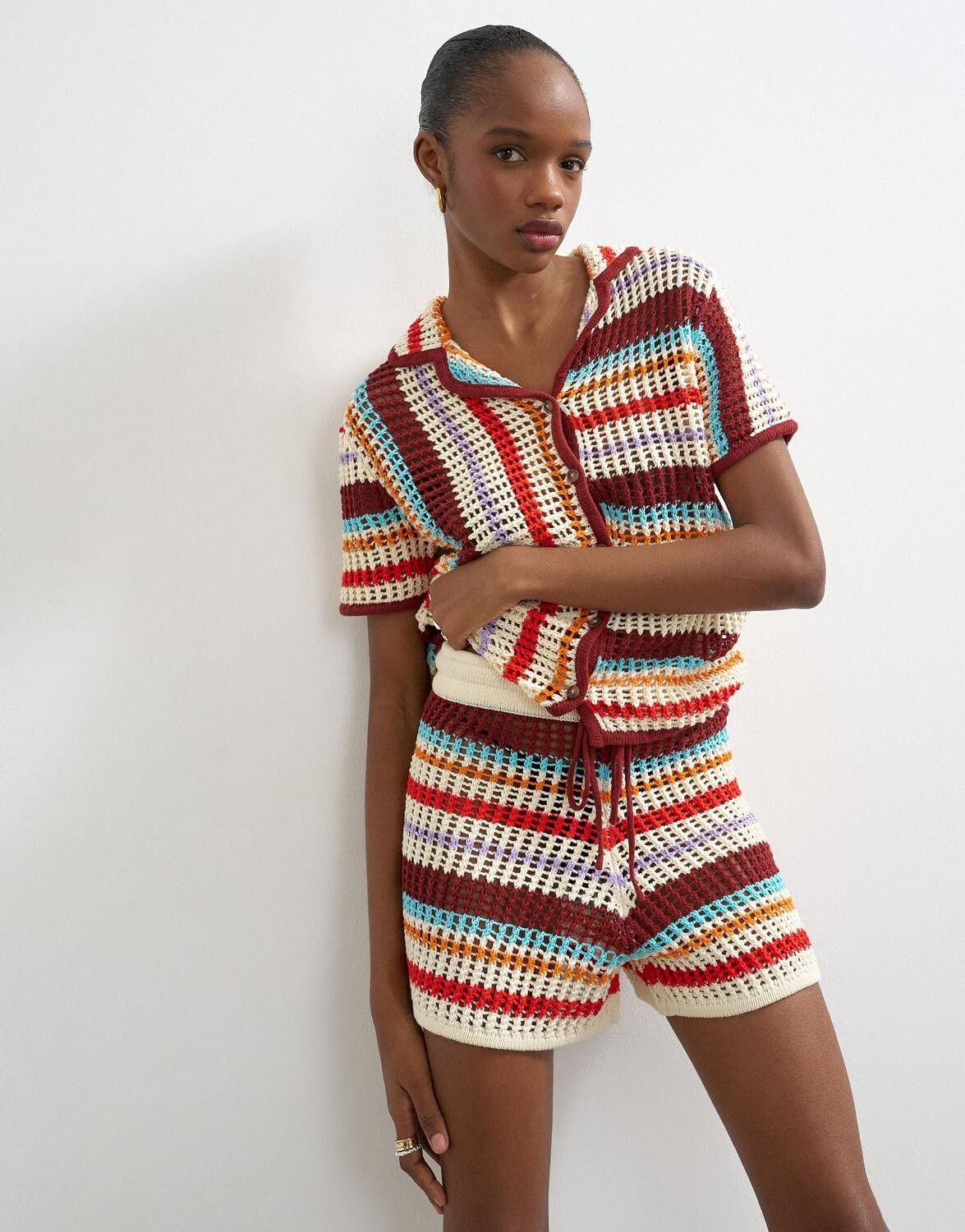 Tskaia Hr Crochet Stripped Knit Shorts