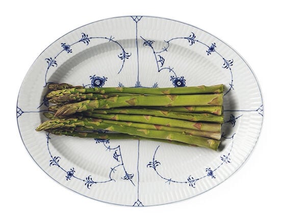 Blue Fluted Plain fat oval 30 cm