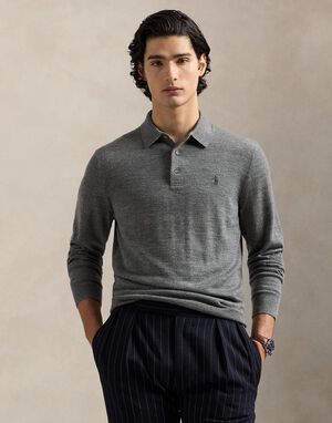 Washable Wool Polo-Collar Sweater