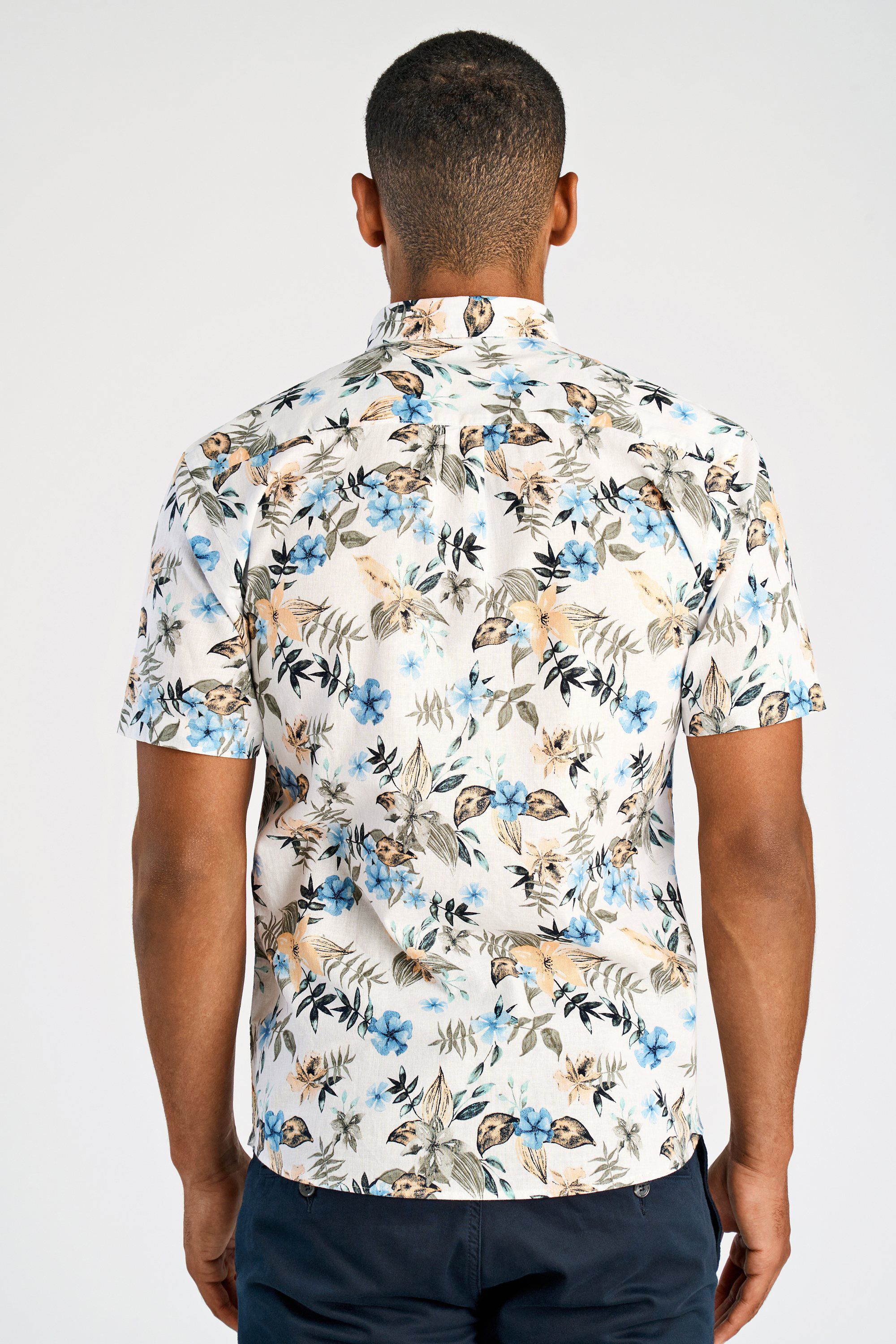 Printed cotton/linen shirt S/S