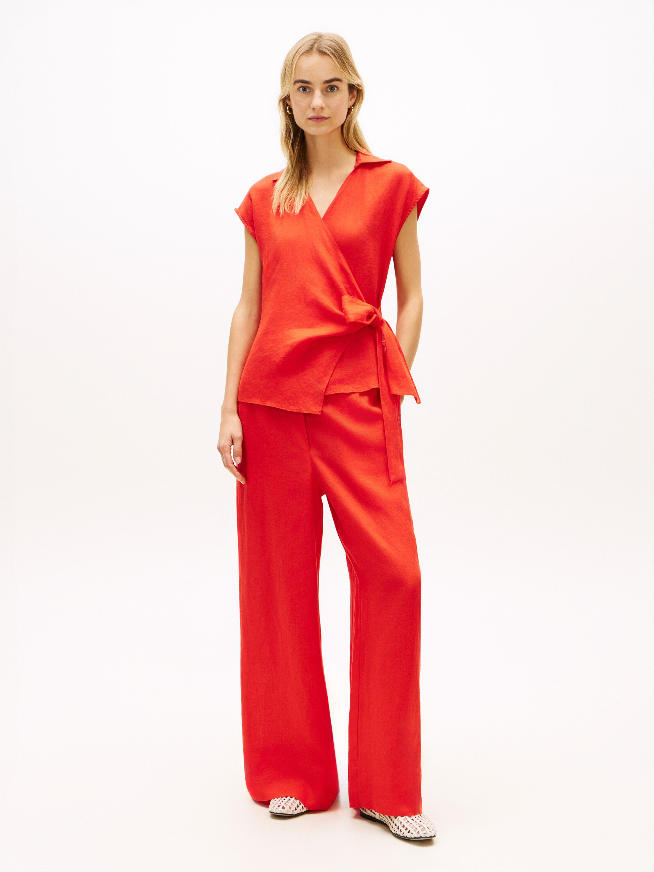 Pure Linen Wrap Knot Sleeveless Blouse