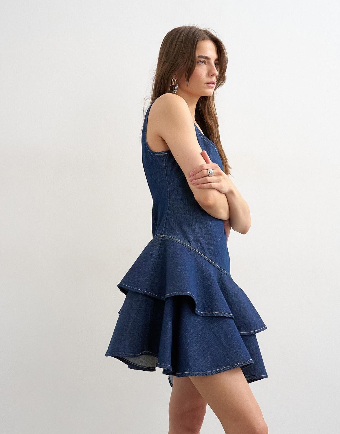 Tsannie Denim Ruffle Dress Blue Dnm