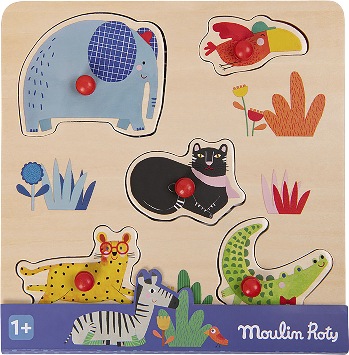 Moulin Roty - Knoppuslespil 5 brk - Jungledyr - Les Toupitis