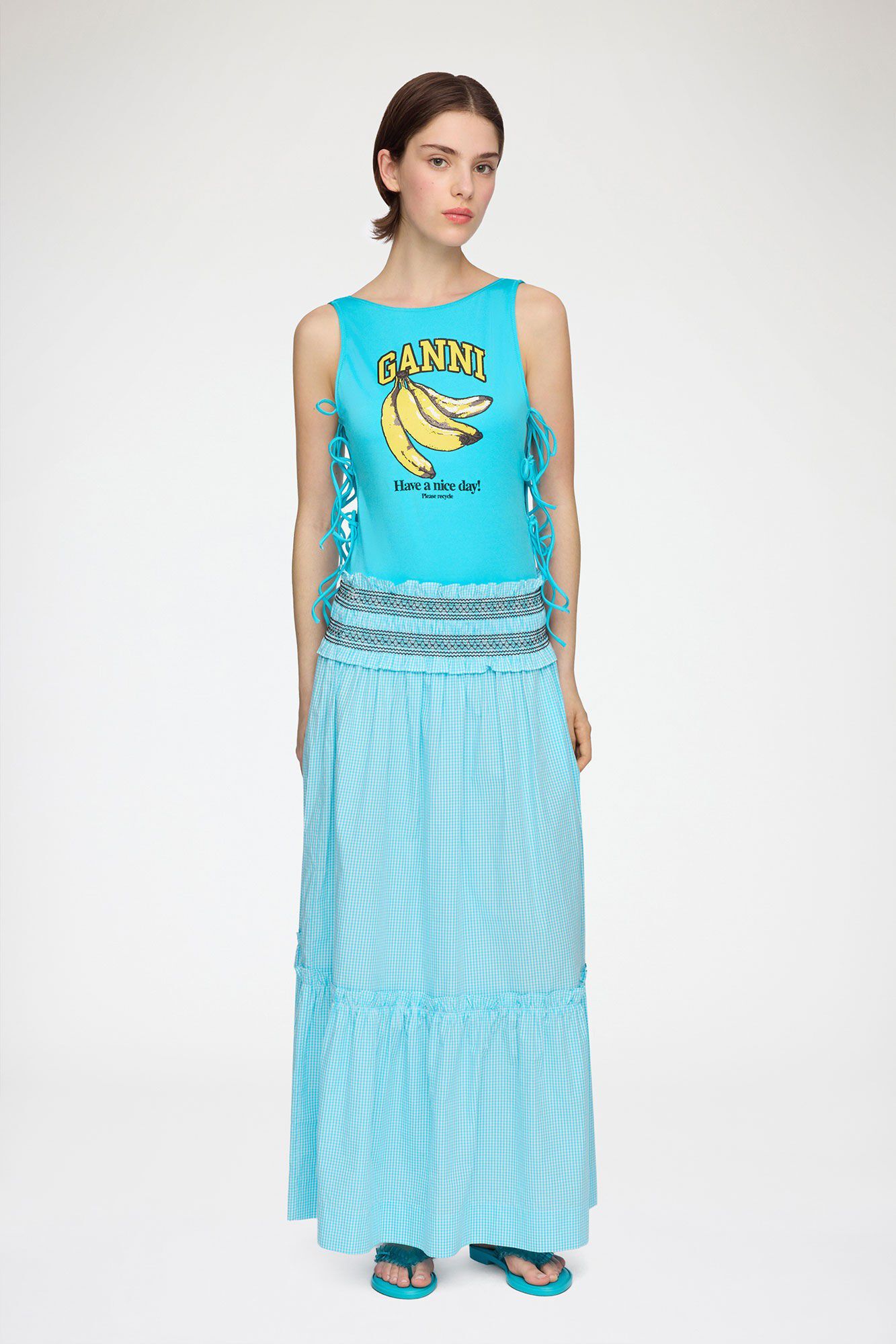Check Cotton Smocked Waist Long Ski