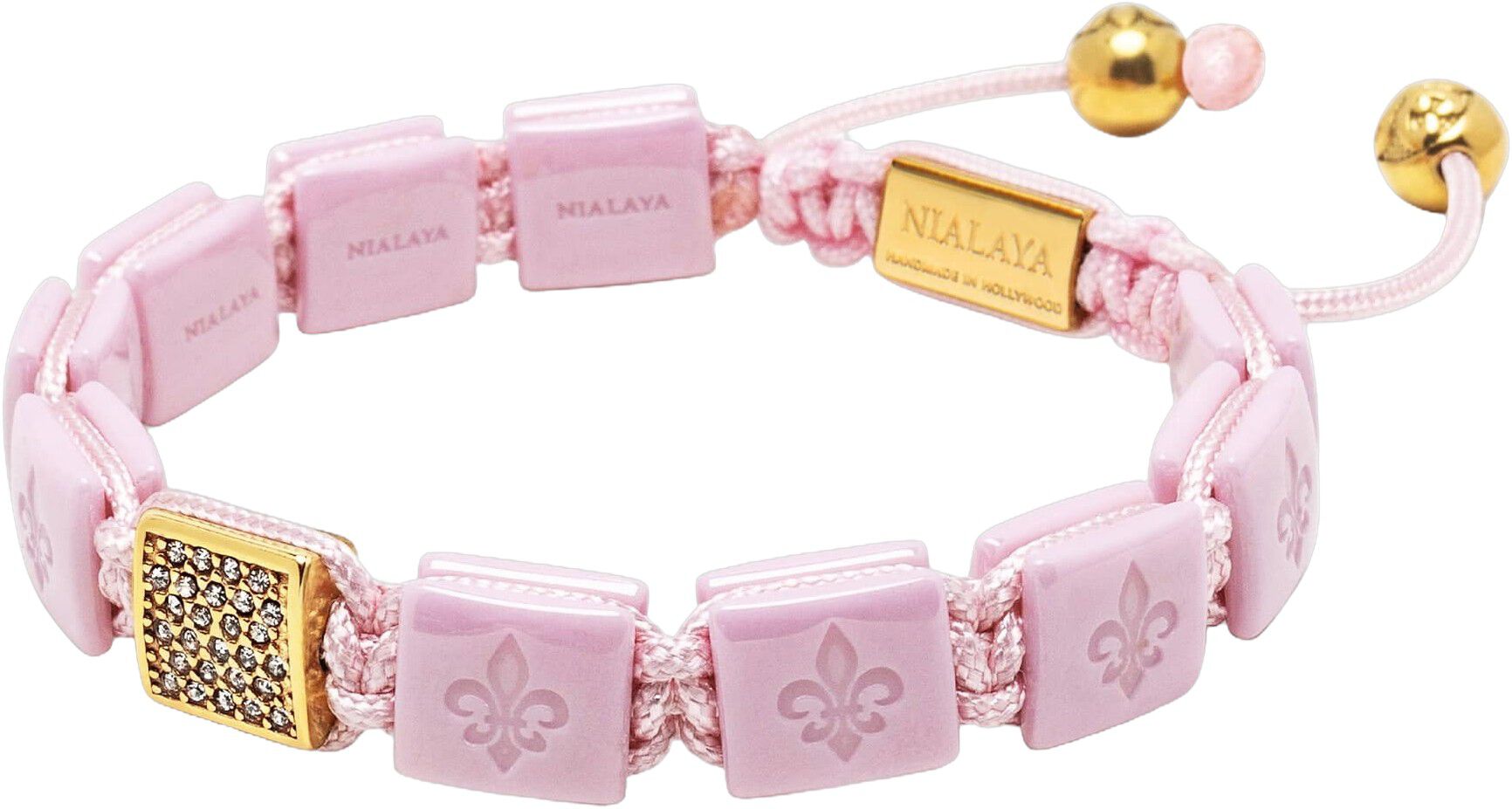Women's Soft Pink Ceramic Flatbead Bracelet with Gold CZ