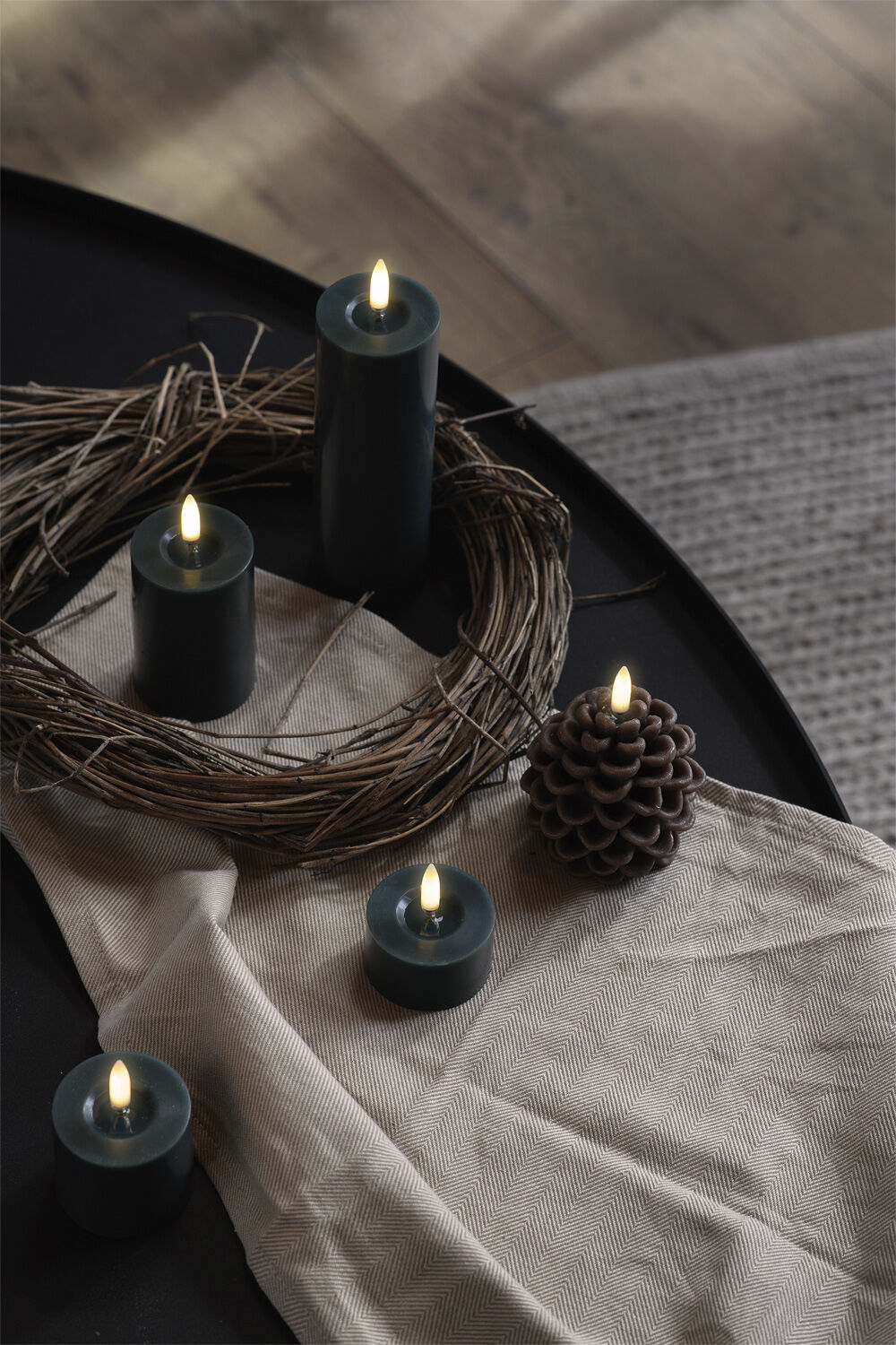LED candle Pine cone, Brown, Smooth, 7x7 cm