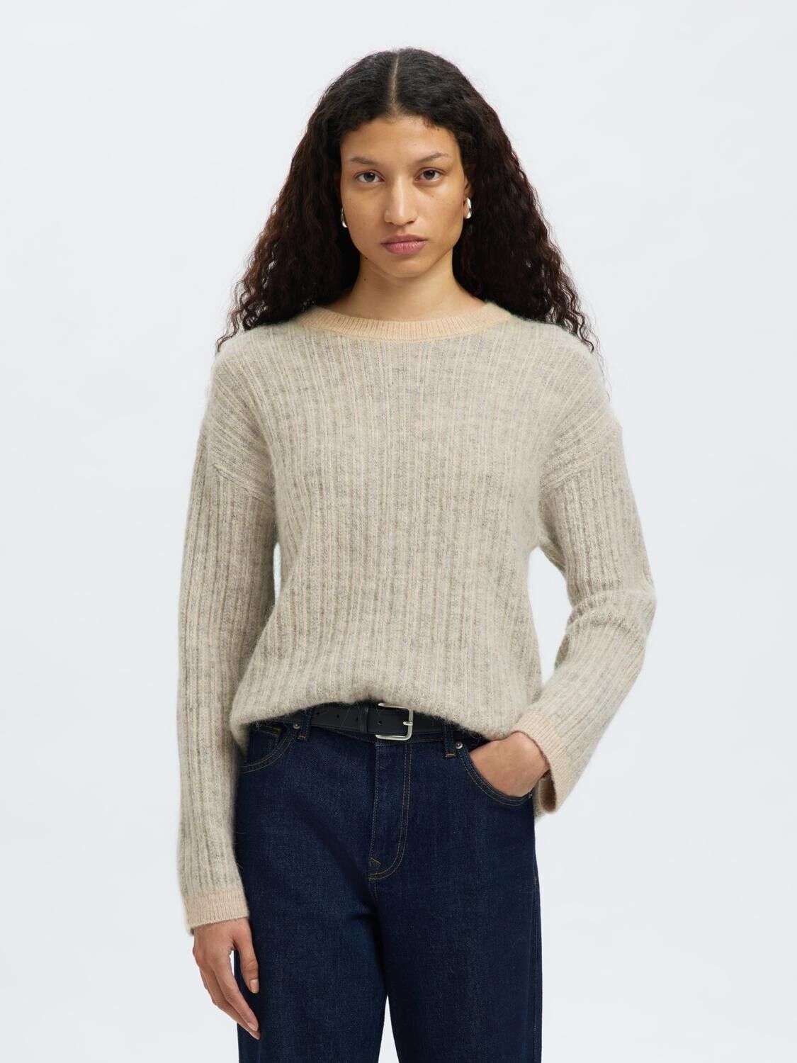 SLFALVA LS KNIT STRIPE O-NECK