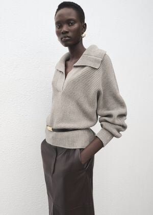 Polo-neck ribbed sweater