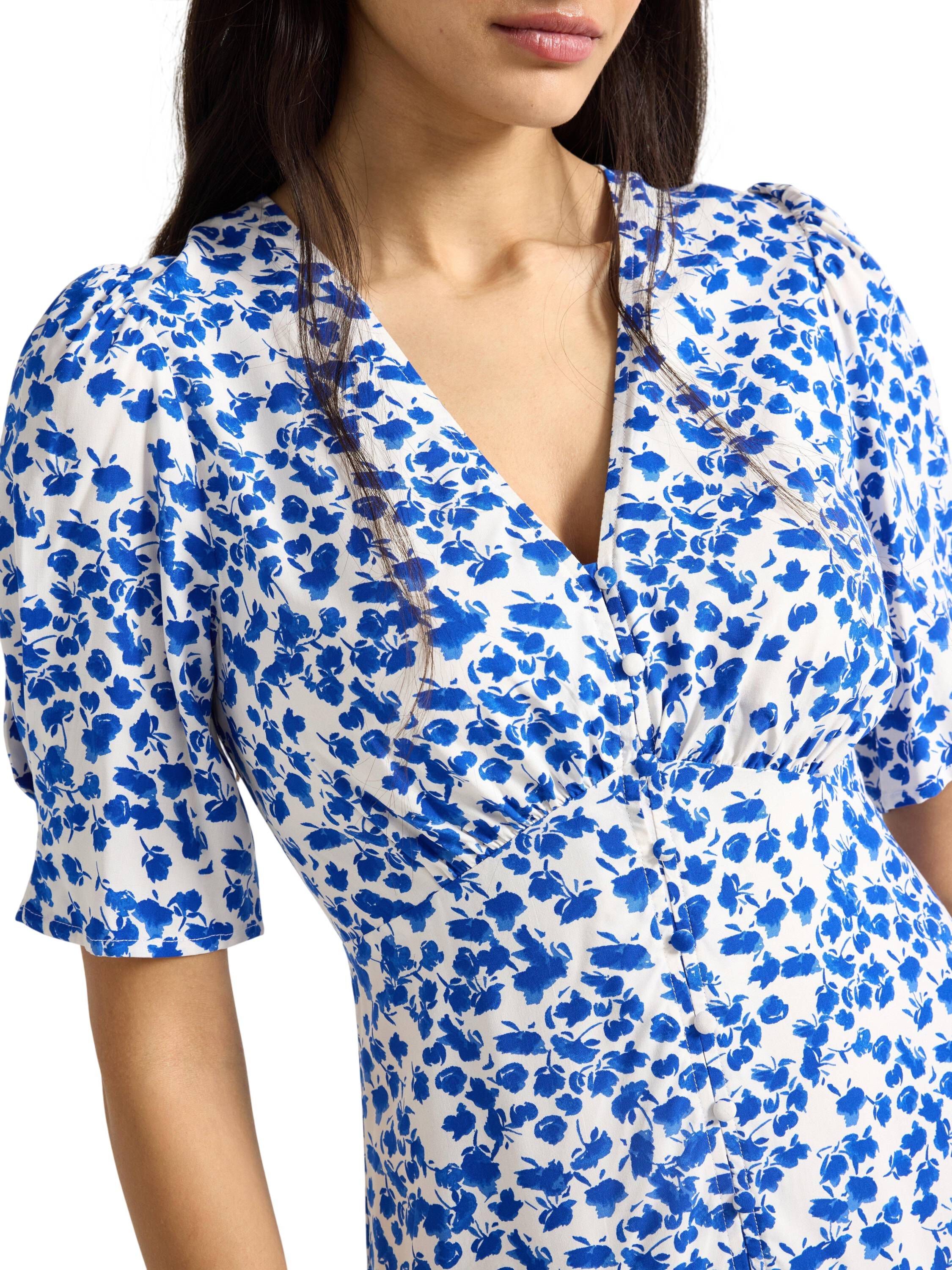 Midi dress with short, puff sleeves