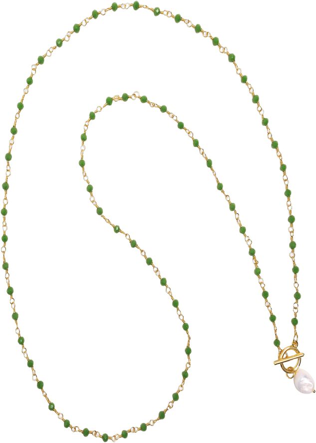 Women's Green CZ Wrap Necklace with Pearl