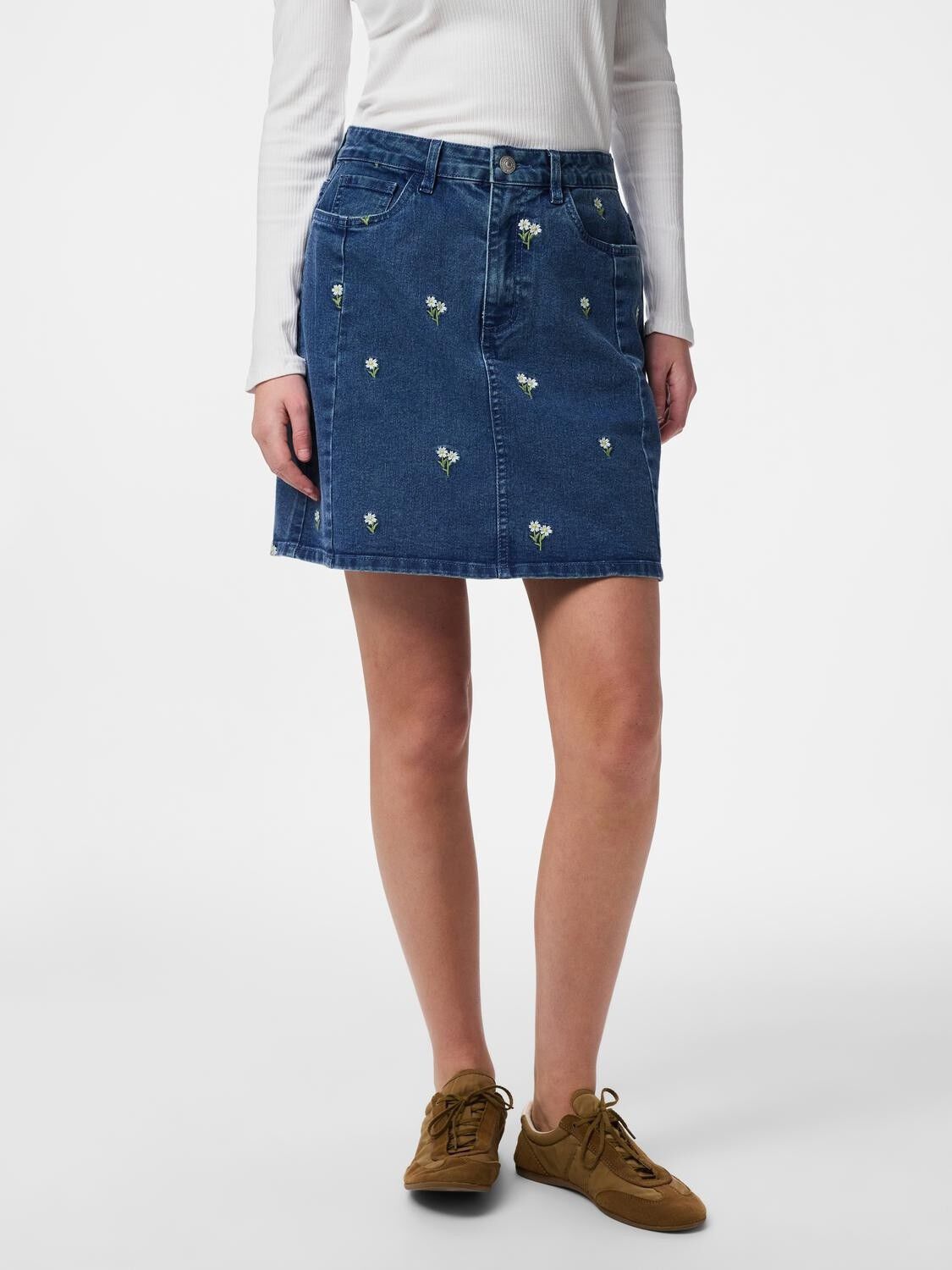 Pcflora Hw Short Denim Emb Skirt Noos