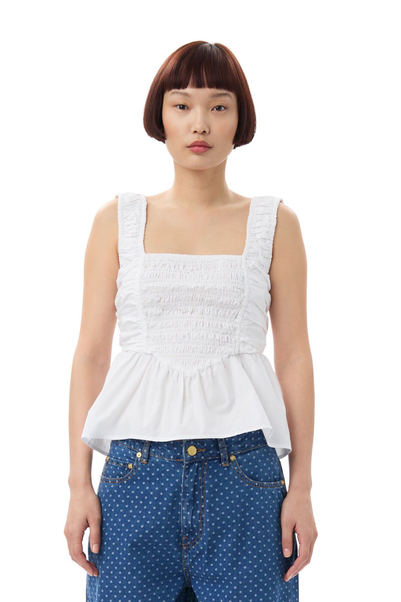 Cotton Poplin Smock Strap Blouse