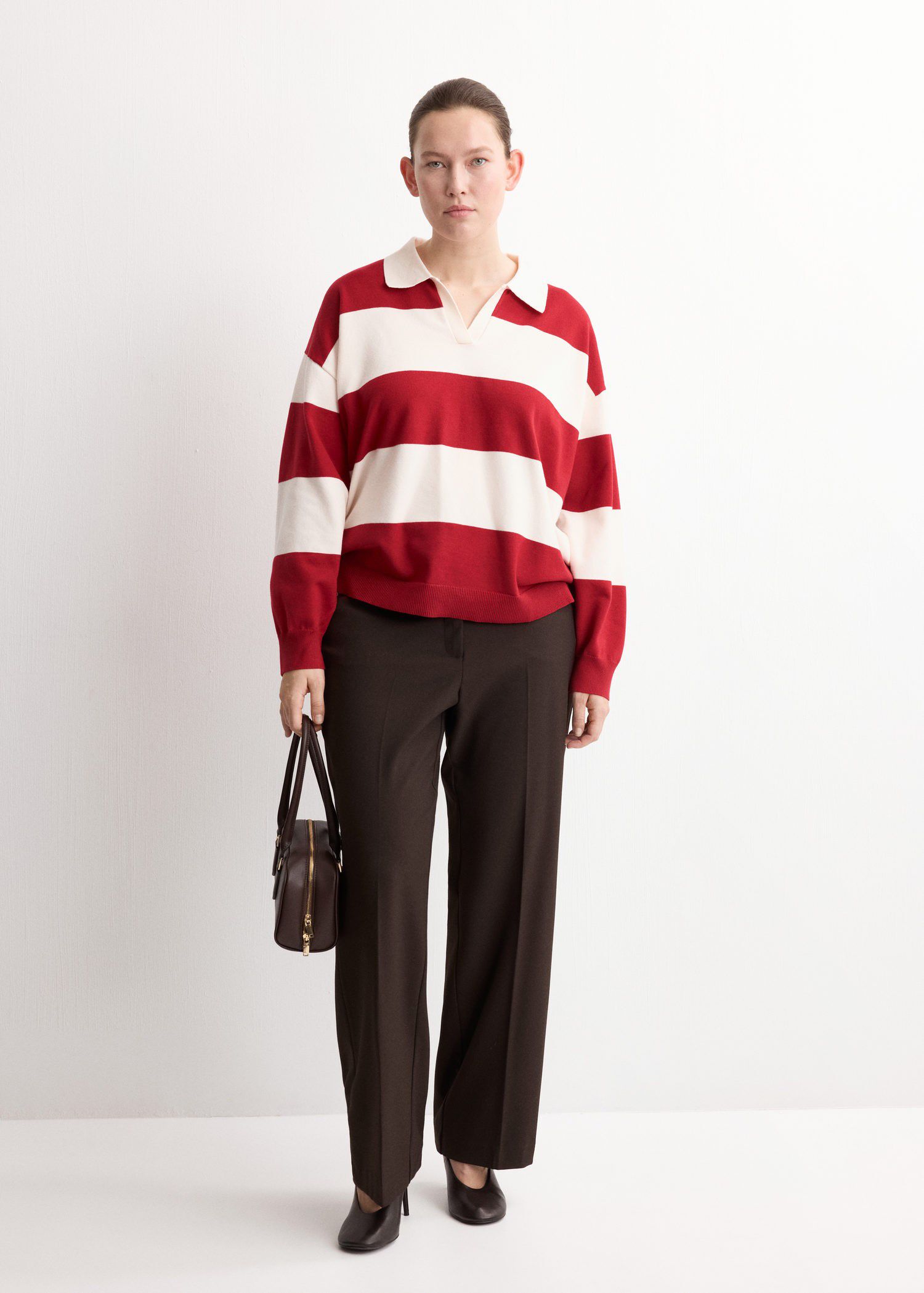 Striped polo-neck sweater