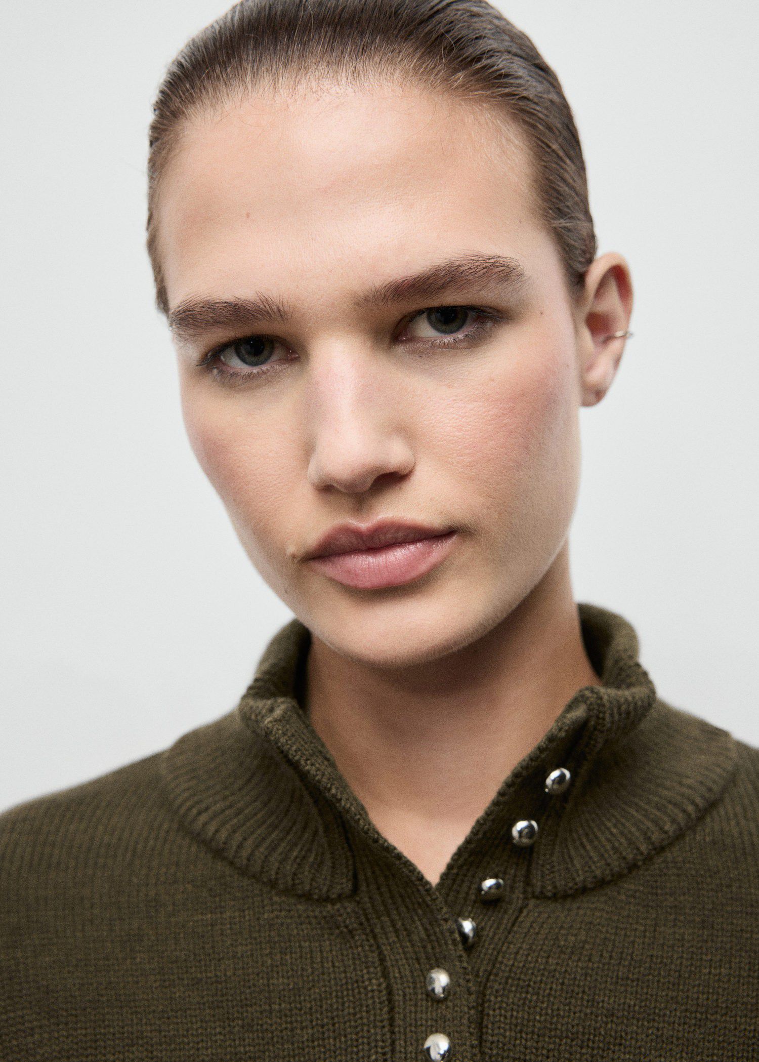 Perkins-neck sweater with button