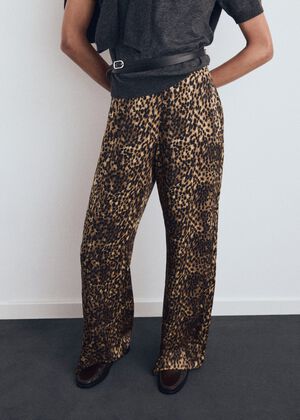 Leopard-print satin trousers