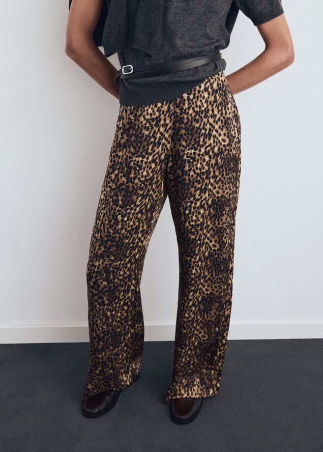 Leopard-print satin trousers