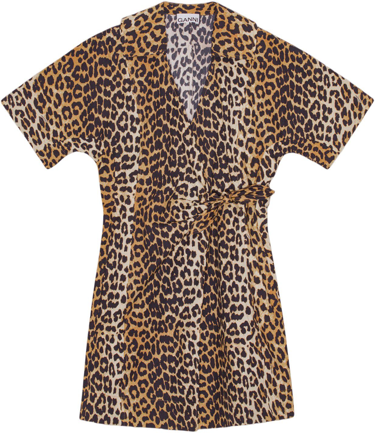 Printed Cotton Wrap Mini Dress