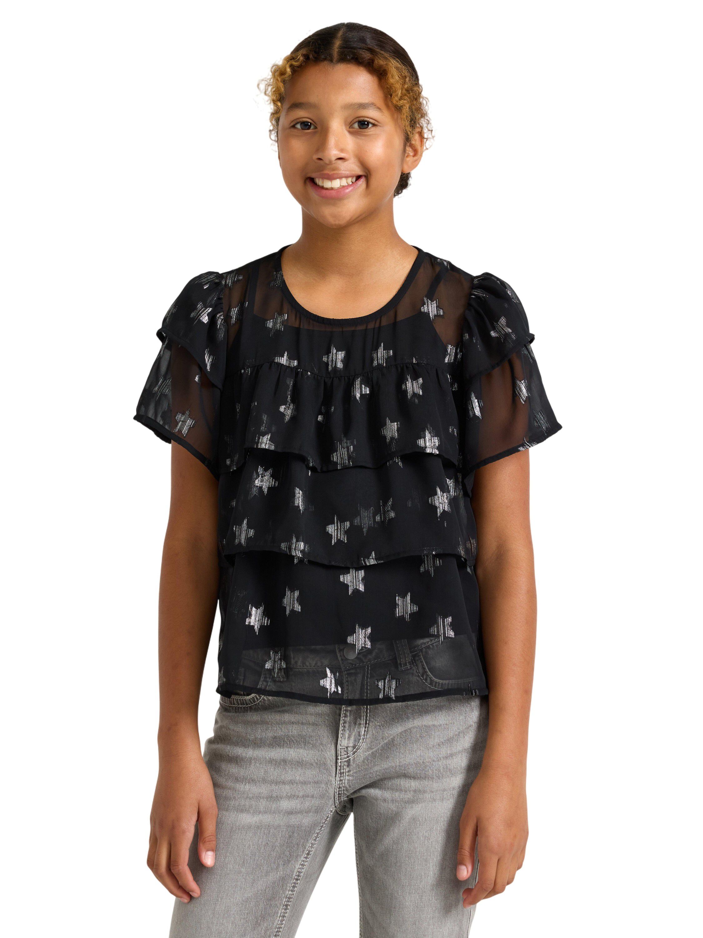 Lett bluse i chiffong med korte erm