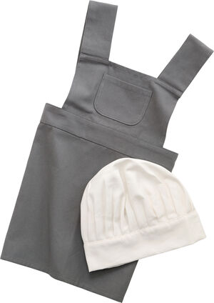 Børneforklæde m/kokkehue, elephant grey/classic white