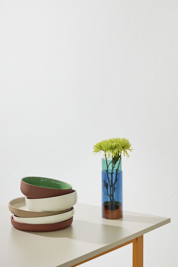 CLAYWARE, SERVING BOWL, LARGE, LOW, CLAY SAND, GLAZE LIGHT G