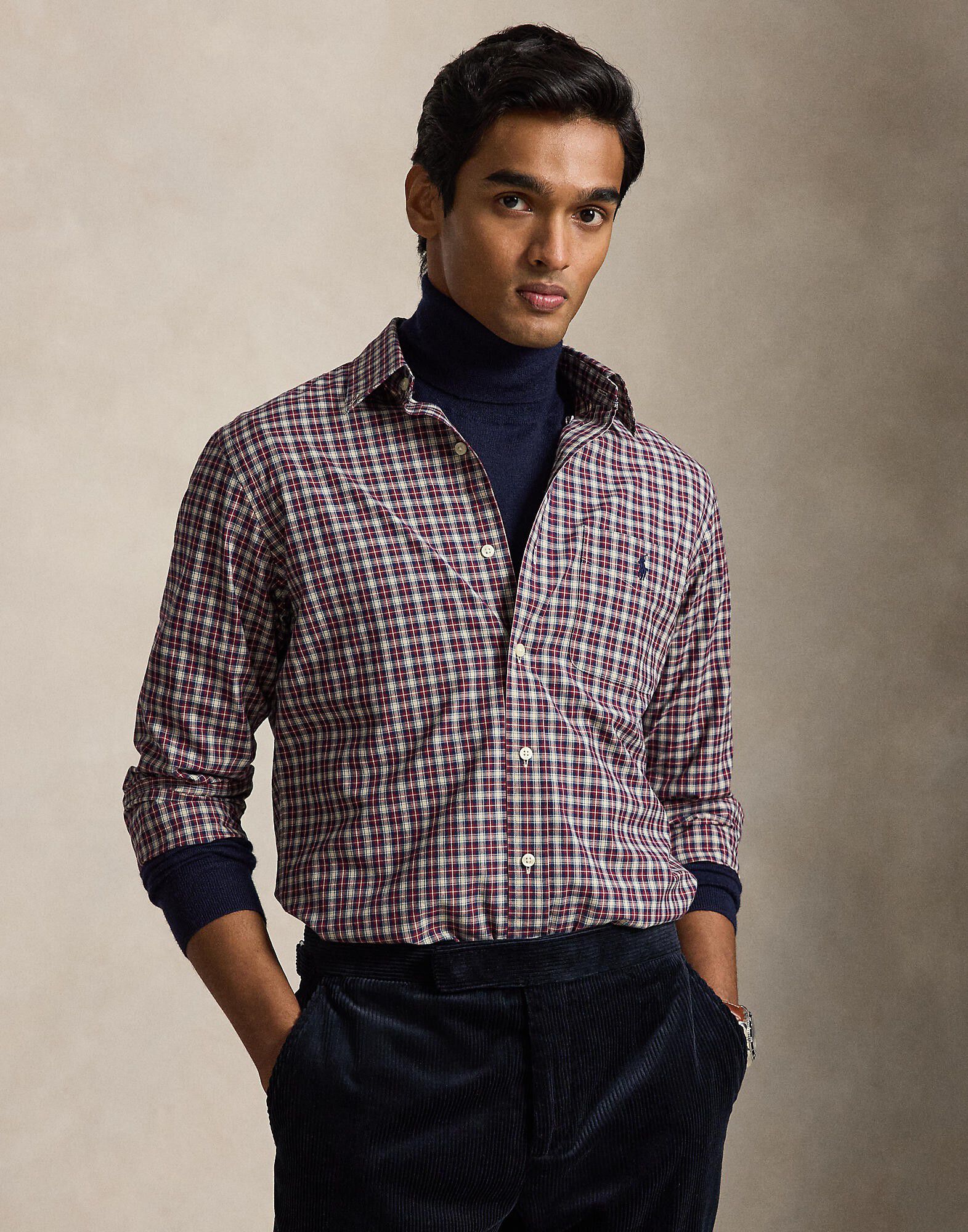 Custom Fit Plaid Poplin Shirt