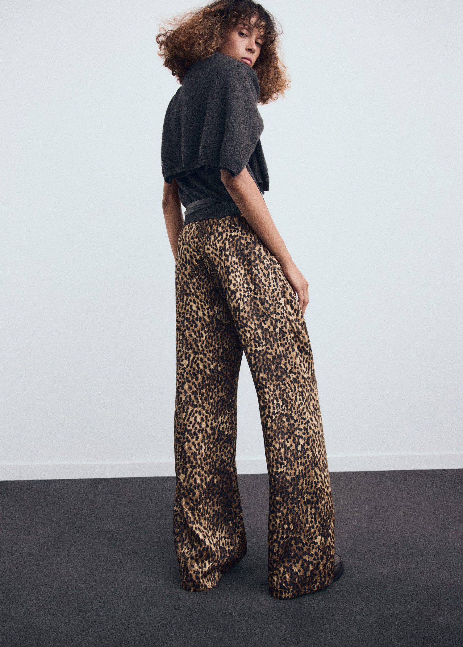 Leopard-print satin trousers