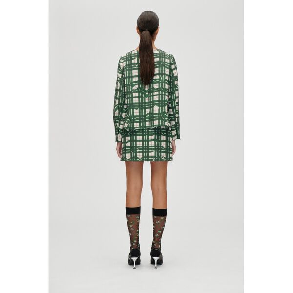 2429 Checkered Cady, Long Sleeve Gathered Ruffle Top