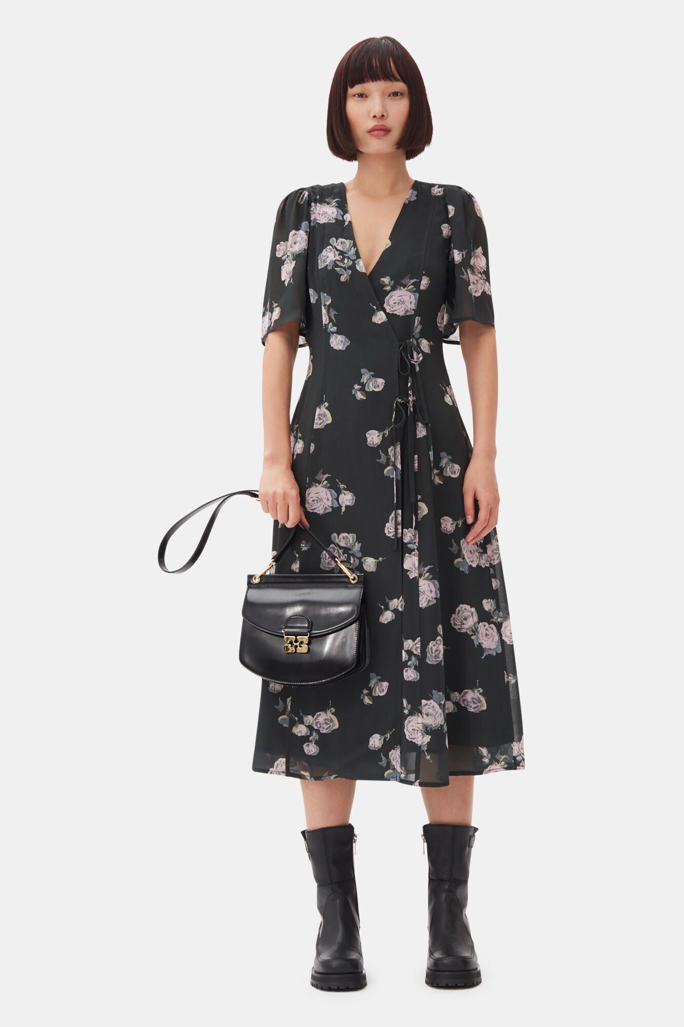 Fluid Crepe Wrap Midi Dress