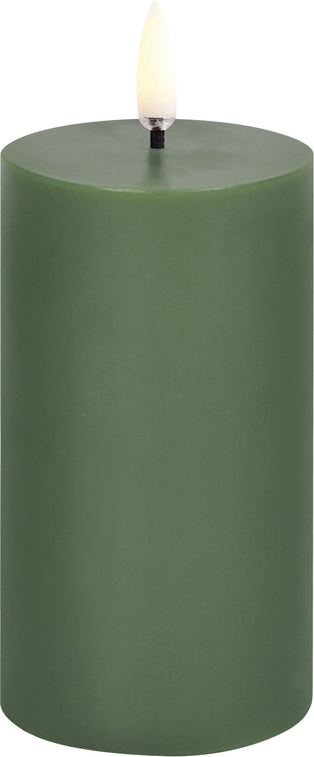 LED pillar candle, Olive green. Smooth, 5,8x10,1 cm