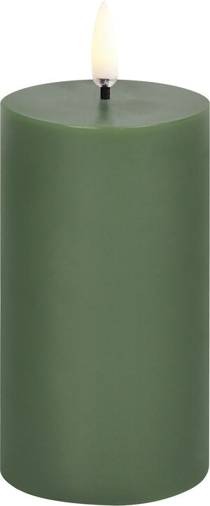 LED pillar candle, Olive green. Smooth, 5,8x10,1 cm