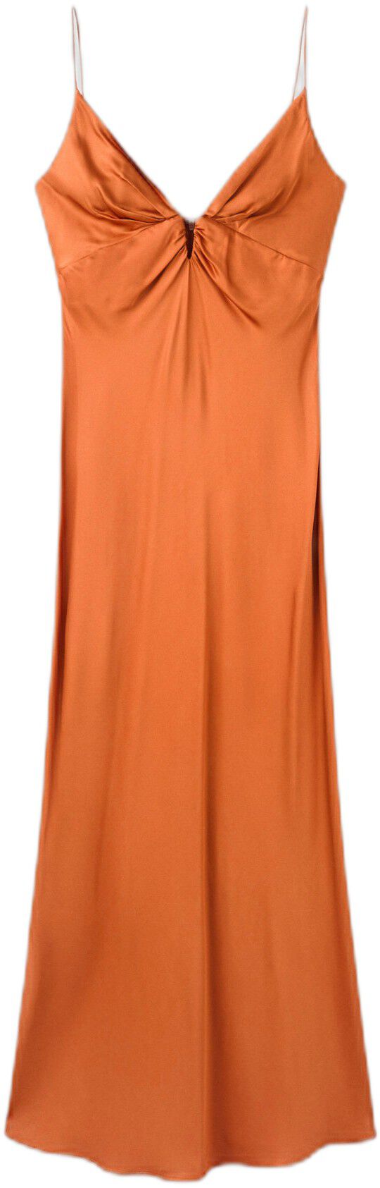 Satin dress with gathered V-necklin