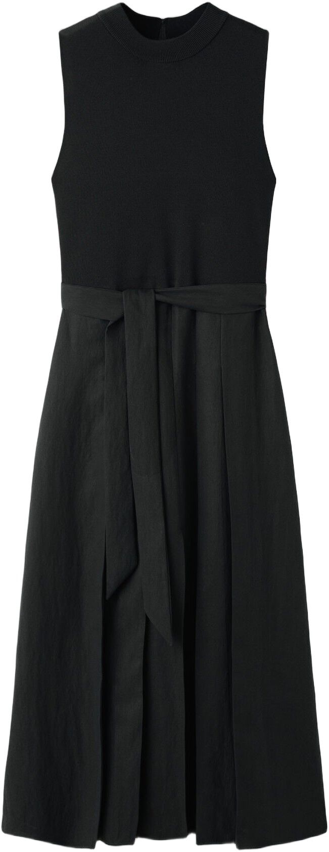 Combined woven dress with belt