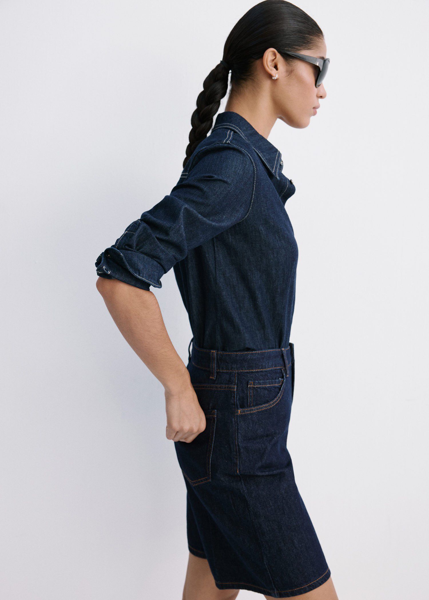 High-waist straight-fit denim short