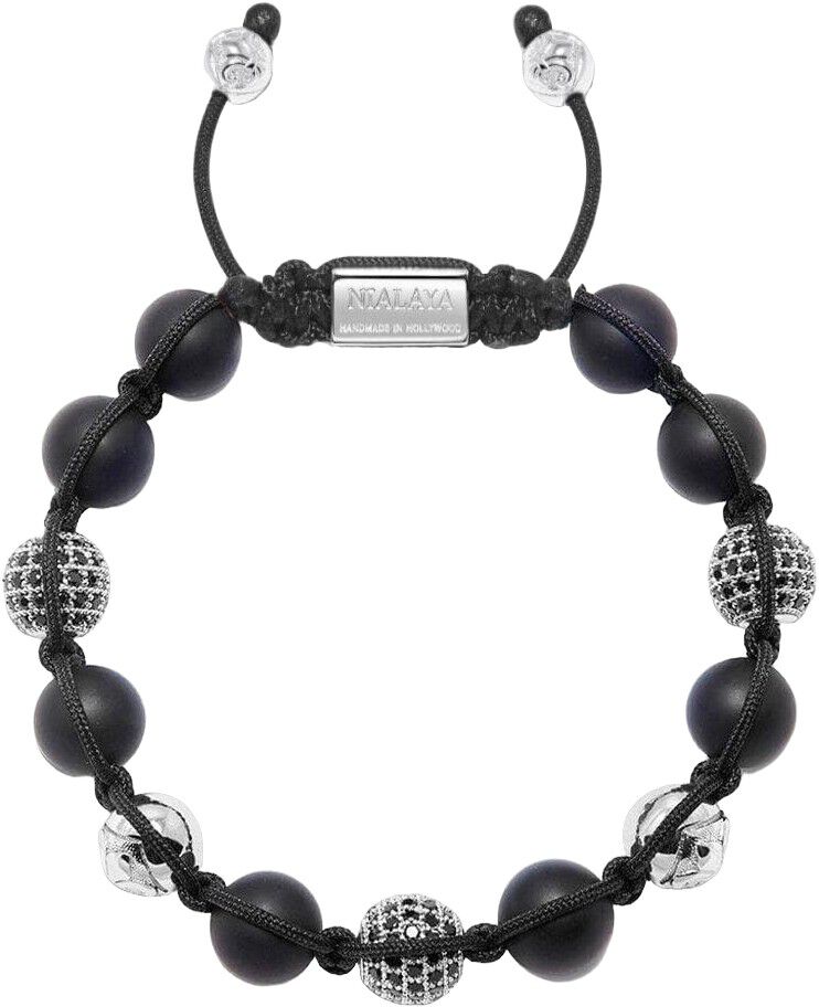 Men's Beaded Bracelet with Matte Onyx and Silver