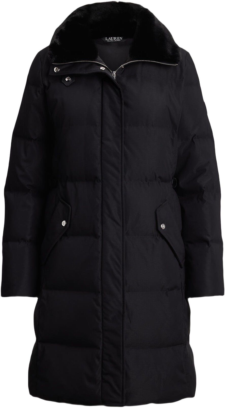 Faux-Fur-Trim Funnelneck Down Coat